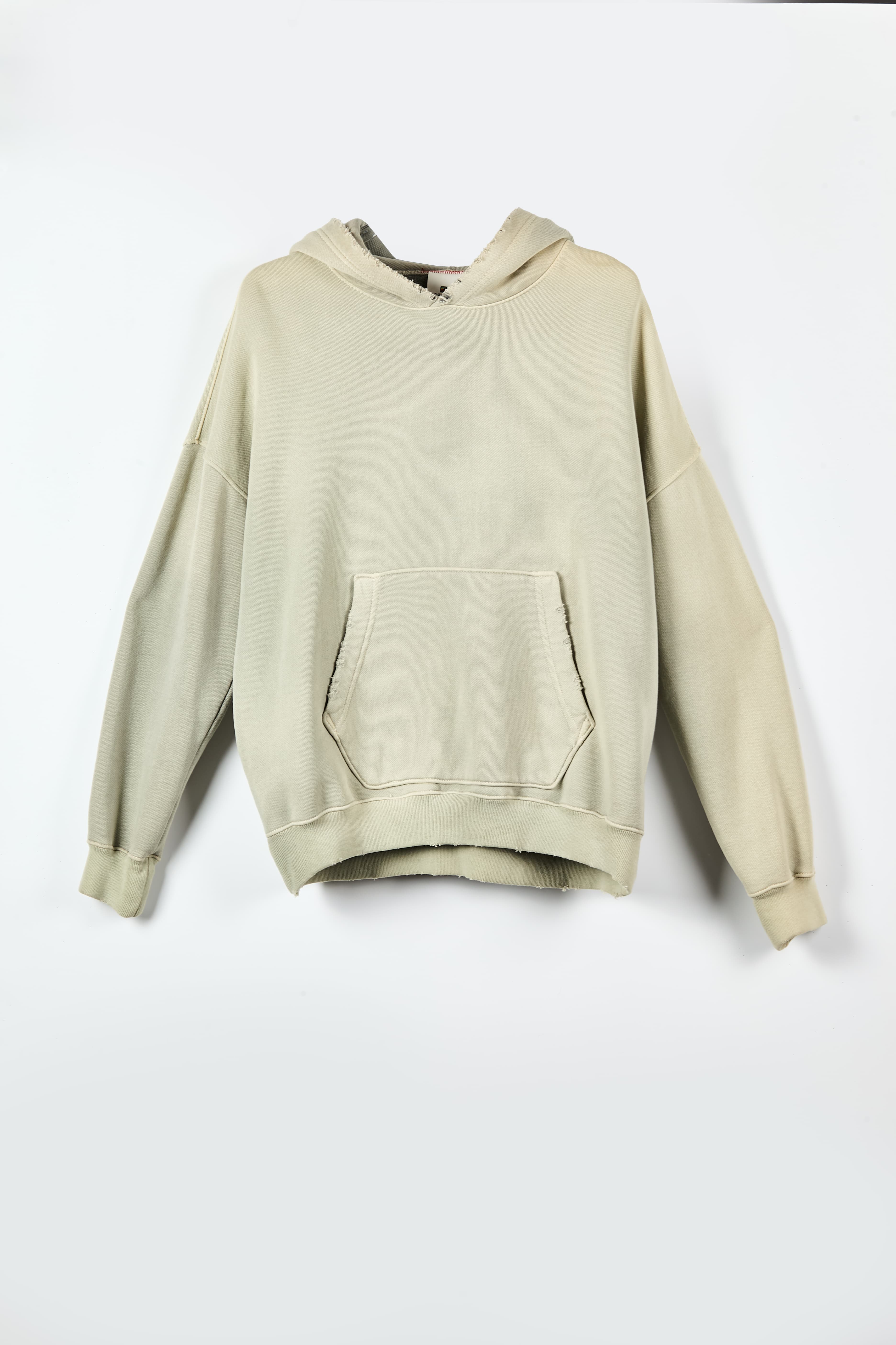 Vintage Washed Beige Hoodie with Distressed Details - Oversized Grunge Streetwear